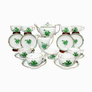 Service à Thé Bouquet Apponyi en Porcelaine Verte de Herend Hongrie, Set de 11