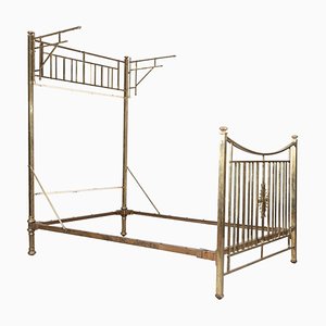 19th Century English Half Tester Brass Double Bed Frame