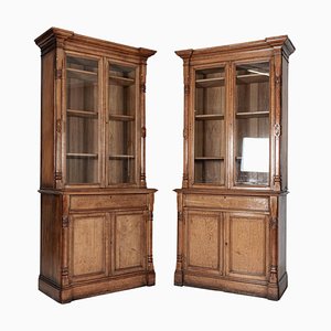 19th Century English Oak Bookcase Cabinets, Set of 2