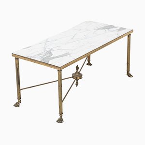 Mid-Century Brass Lion Paw & Marble Coffee Table