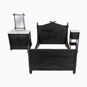 19th Century French Ebonised Faux Bamboo Bedroom Suite, Set of 4