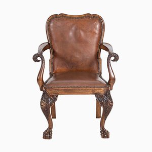 19th Century English Carved Walnut Griffin Library Armchair