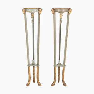 English Regency Ram's Head Parcel-Gilt Carved Torcheres, Set of 2