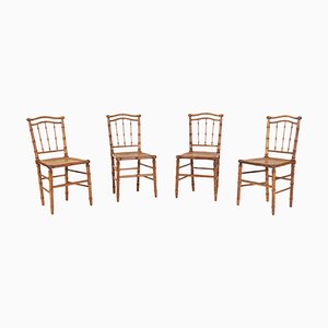 19th Century French Faux Bamboo Rattan Chairs, Set of 4