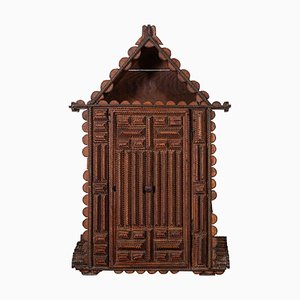 19th Century French Tramp Art Wall Hanging Cupboard