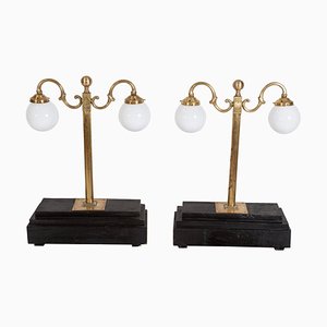 English Brass Library Table Lamps, 19th Century, Set of 2