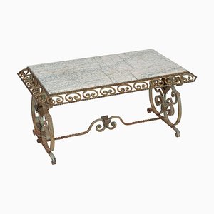 French Marble and Wrought Iron Coffee Table