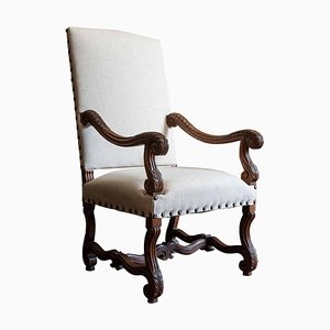 19th Century French Louis XIV Style Mahogany Armchair in Linen