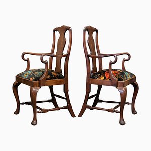 Large English Mahogany Carver Elbow Chairs, 19th Century, Set of 2
