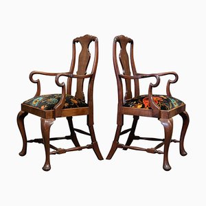 Set of Large English Mahogany Carver Elbow Chairs, 19th Century