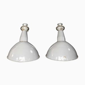 Lampade a sospensione grandi smaltate di Benjamin Crysteel, anni '50, set di 2