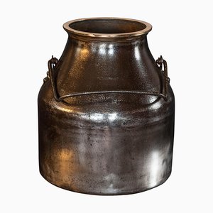 Polished Iron and Brass Bound Milk Churn, Late 19th Century
