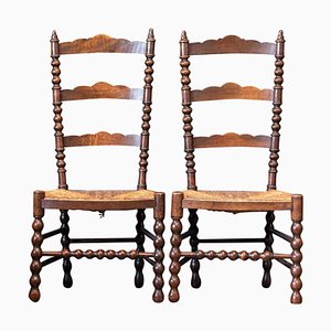 Französische Provinzial Bobbin Stühle aus Eiche & Binsengeflecht, 2er Set