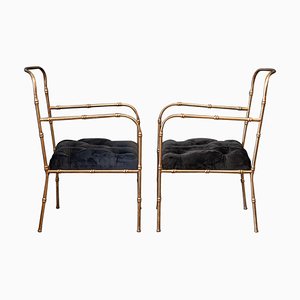 Set of Faux Bamboo and Gilt Iron Armchairs in the Style of Jacques Adnet