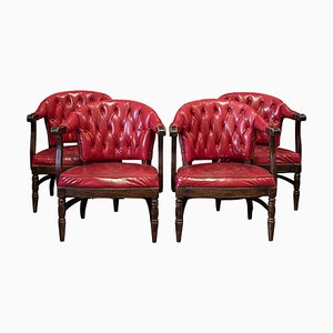 Fauteuils Club Cloutés Rouges, Angleterre, 1920s, Set de 2