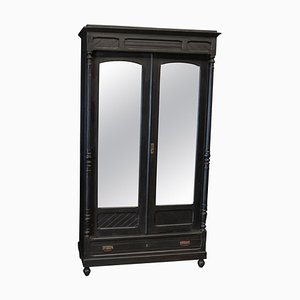 Large French Ebonised Mirrored Armoire, 19th Century