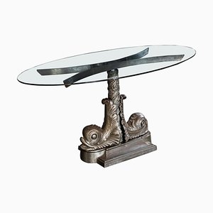 London Embankment Cast Iron Sturgeon Table with Rotating Glass Top, 1980s