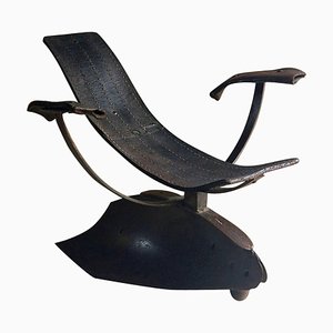 Industrieller Mid-Century Pflugsessel aus Leder & Eisen