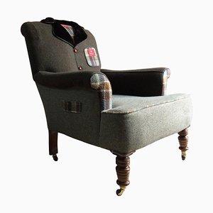 Antique Victorian Country Tweed Armchair