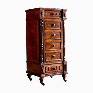 Antique French Walnut Marble Nightstand Bedside Table Side Cabinet, 1890s
