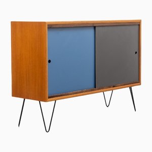 Walnut Sideboard With Colored Turning Doors & New Hairpin Legs, 1960s