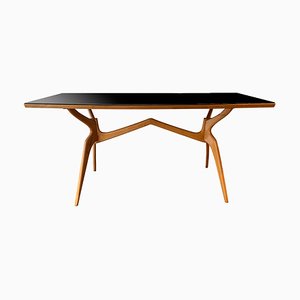 Curved Beech Table with Black Glass, Italy, 1950s