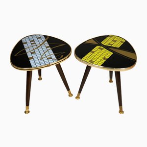 Patterned Side Tables or Flower Stands with Glass Tops, 1950s, Set of 2