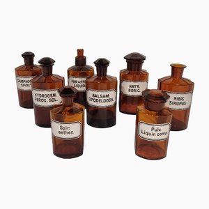 Antique German Apothecary Jars in Amber Glass, Set of 8