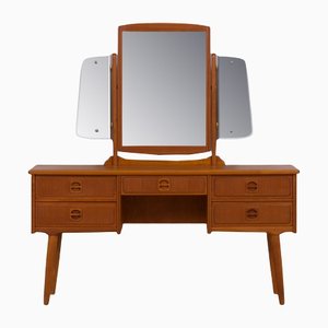 Scandinavian Teak Dressing Table with Mirror and 5 Drawers
