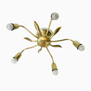 Ceiling Light with Five Brass Leaves by Nikoll
