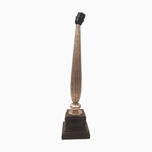 Modern Table Lamp in Iron and Wood on Silver