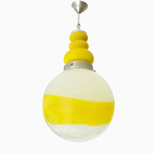 Gelbe & weiße Hängelampe aus Glas im Stil von AV Mazzega