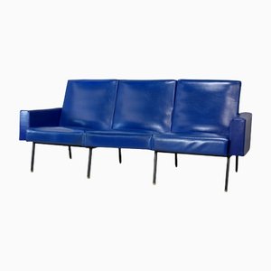 Steel & Blue Faux Leather 3-Seater Sofa, France, 1960s