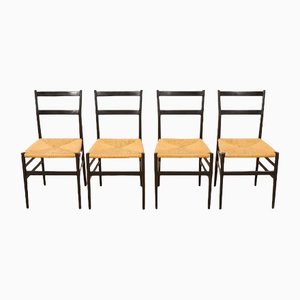 Black Painted Wood Chairs with Cord Mesh Seat by Gio Ponti for Cassina, 1952, Set of 4