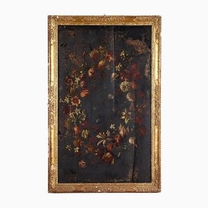Flower Garland, 19th-Century, Oil on Panel, Framed