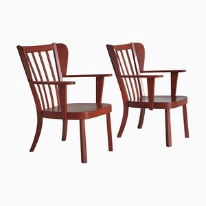 Set of Danish Canada Armchairs in Stained Beech by Fritz Hansen, 1940s