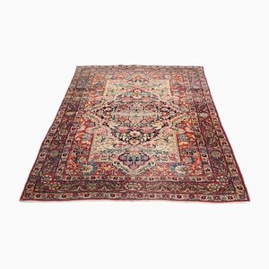 Floral Isfahan Rug in Dark Red with Border and Medallion