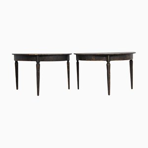 Tables Demi-Lune Noires Milieu du 19ème Siècle, Suède du Nord, Set de 2