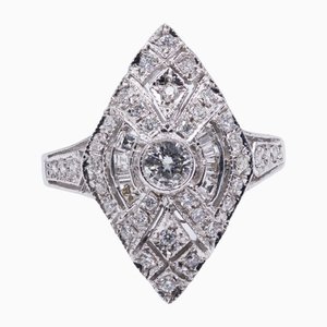Bague Style Antique en Or Blanc 18K avec Diamants