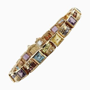 14 Kt Roségold Armband mit gelben und blauen Topasen, Peridots, Amethysten & Diamanten