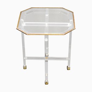 Mid-Century Acrylic and Brass Octagonal Coffee Table with Tray from Christian Dior