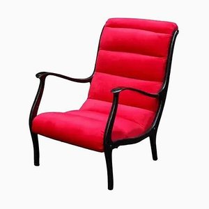 Mitzi Armchair in Wood and Red Velvet by Ezio Longhi for Elam, 1950s