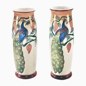 Art Nouveau Handmade Opaline Glass Vases, Set of 2