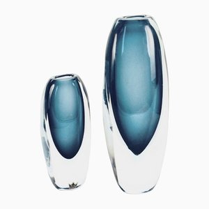 Sommerso Glass Vases by Vicke Lindstrand for Kosta, Set of 2