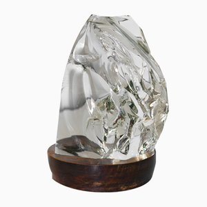 Italian Raw Crystal on a Wooden Base from Fontana Arte, 1940s