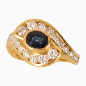 Bague Diamant Naturel & Saphir Vintage en Or Jaune 18k