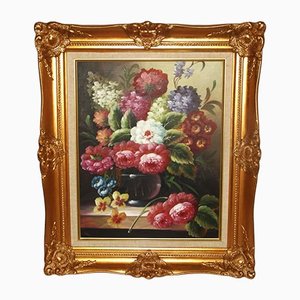 Floral Still Life, Gouache & Watercolor, Framed
