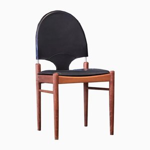 Danish Black Leather & Teak Chair
