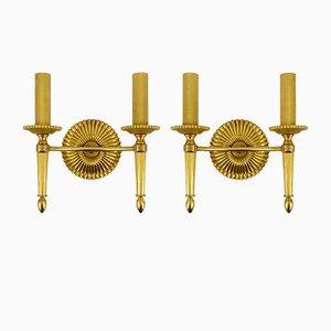 Neoclassical Brass Wall Lamps, 1970s, Set of 2