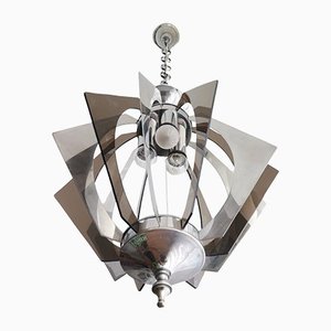 Large Mid-Century Portuguese Hanging Lamp in Chrome and Acrylic, 1960s